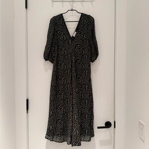 GANNI Green & Black Zebra-esque Pattern Midi Dress